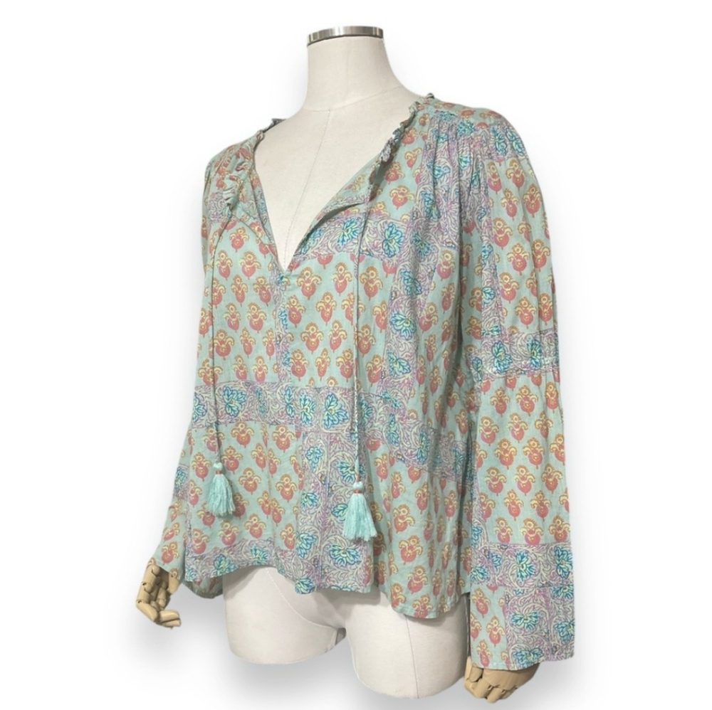 ANTHROPOLOGIE x LILKA Printed Cotton Bell Sleeve Top